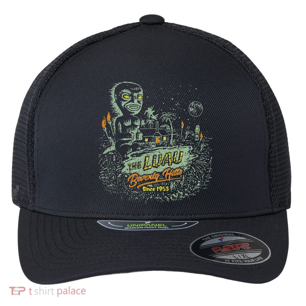 The Luau Beverly Hills California Vintage Tiki Bar Flexfit Unipanel Trucker Cap