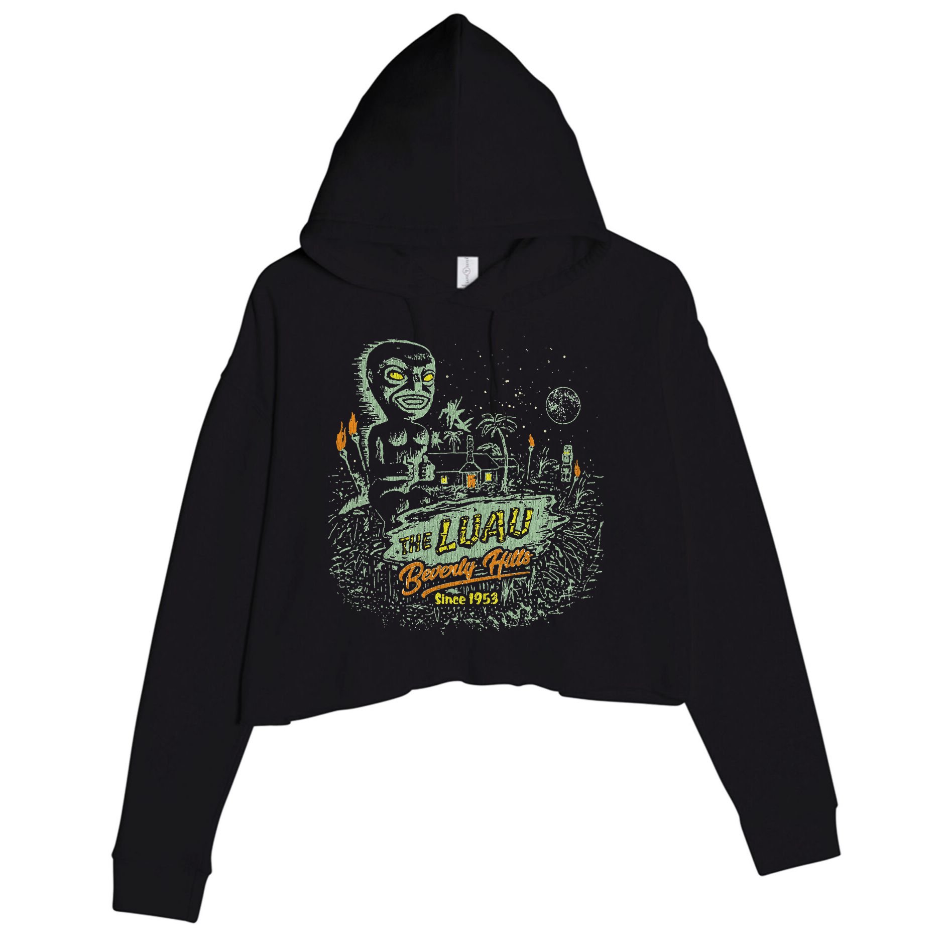 The Luau Beverly Hills California Vintage Tiki Bar Crop Fleece Hoodie