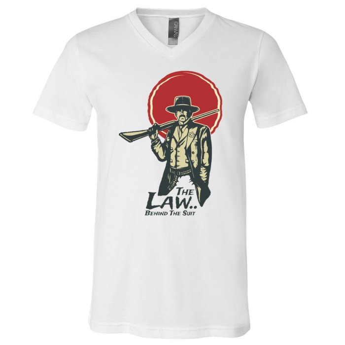 The Law Behind The Suit Retro Cowboy Funny Gift V-Neck T-Shirt