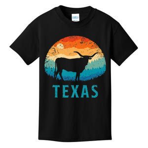 Texas Longhorn Cow Texan Cattle Herd Retro Lone Star Kids T-Shirt