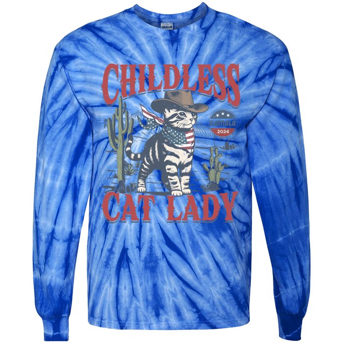 This Less Cat Lady Ladies Is Voting Kamala Election 24 Gift Tie-Dye Long Sleeve Shirt