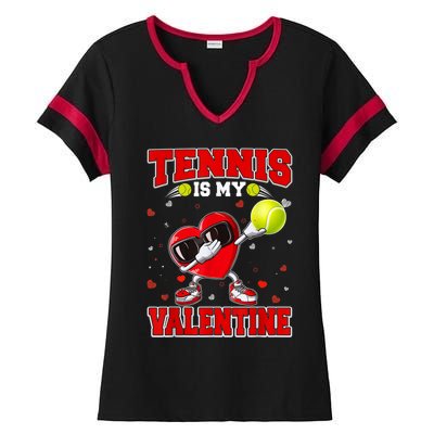 Tennis Lover Cute Heart Dabbing Valentines Day Cool Gift Ladies Halftime Notch Neck Tee