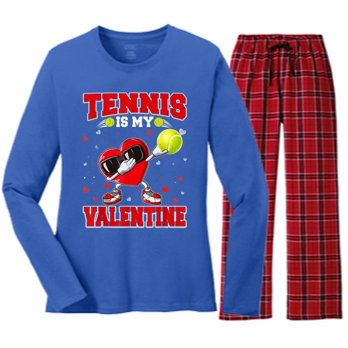 Tennis Lover Cute Heart Dabbing Valentines Day Cool Gift Women's Long Sleeve Flannel Pajama Set 