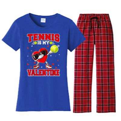 Tennis Lover Cute Heart Dabbing Valentines Day Cool Gift Women's Flannel Pajama Set