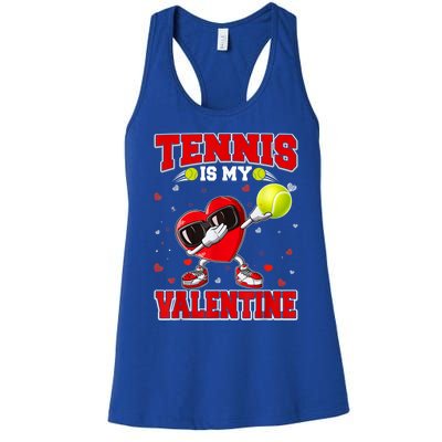 Tennis Lover Cute Heart Dabbing Valentines Day Cool Gift Women's Racerback Tank