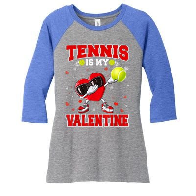 Tennis Lover Cute Heart Dabbing Valentines Day Cool Gift Women's Tri-Blend 3/4-Sleeve Raglan Shirt