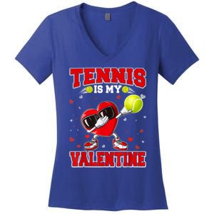 Tennis Lover Cute Heart Dabbing Valentines Day Cool Gift Women's V-Neck T-Shirt