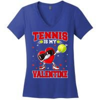 Tennis Lover Cute Heart Dabbing Valentines Day Cool Gift Women's V-Neck T-Shirt