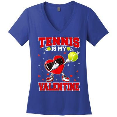 Tennis Lover Cute Heart Dabbing Valentines Day Cool Gift Women's V-Neck T-Shirt