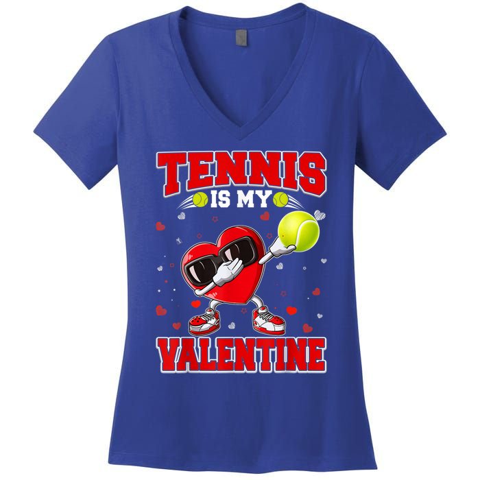 Tennis Lover Cute Heart Dabbing Valentines Day Cool Gift Women's V-Neck T-Shirt