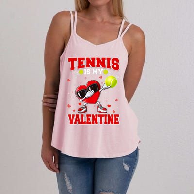 Tennis Lover Cute Heart Dabbing Valentines Day Cool Gift Women's Strappy Tank