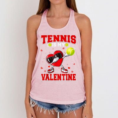 Tennis Lover Cute Heart Dabbing Valentines Day Cool Gift Women's Knotted Racerback Tank