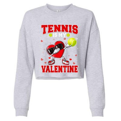 Tennis Lover Cute Heart Dabbing Valentines Day Cool Gift Cropped Pullover Crew