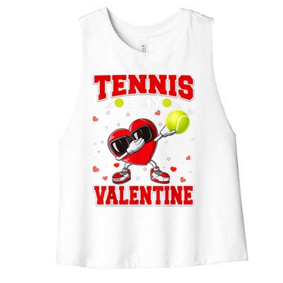 Tennis Lover Cute Heart Dabbing Valentines Day Cool Gift Women's Racerback Cropped Tank