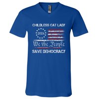 The Less Cat Lady 2024 For President Us Flag Vintage Gift V-Neck T-Shirt