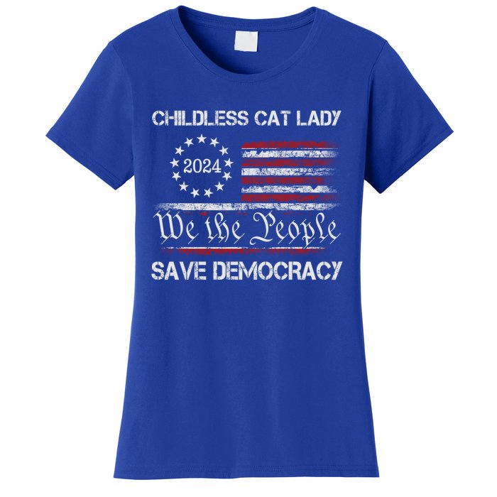 The Less Cat Lady 2024 For President Us Flag Vintage Gift Women's T-Shirt