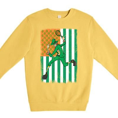 Tennis Leprechaun Cannabis Marijuana Flag St Patrick's Day Funny Gift Premium Crewneck Sweatshirt