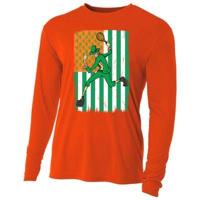 Tennis Leprechaun Cannabis Marijuana Flag St Patrick's Day Funny Gift Cooling Performance Long Sleeve Crew