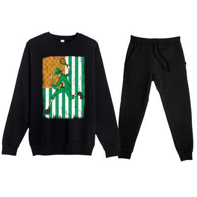 Tennis Leprechaun Cannabis Marijuana Flag St Patrick's Day Funny Gift Premium Crewneck Sweatsuit Set