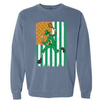 Tennis Leprechaun Cannabis Marijuana Flag St Patrick's Day Funny Gift Garment-Dyed Sweatshirt