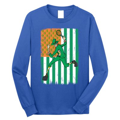 Tennis Leprechaun Cannabis Marijuana Flag St Patrick's Day Funny Gift Long Sleeve Shirt