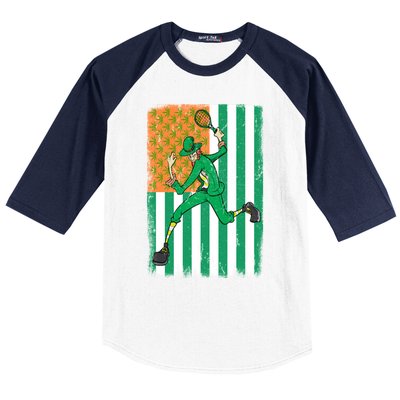 Tennis Leprechaun Cannabis Marijuana Flag St Patrick's Day Funny Gift Baseball Sleeve Shirt