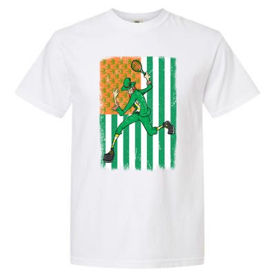 Tennis Leprechaun Cannabis Marijuana Flag St Patrick's Day Funny Gift Garment-Dyed Heavyweight T-Shirt