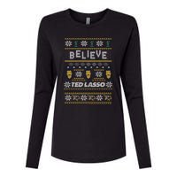 Ted Lasso Christmas Believe Ted Lasso Ugly Sweater Womens Cotton Relaxed Long Sleeve T-Shirt