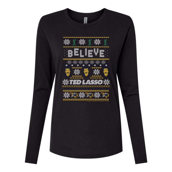 Ted Lasso Christmas Believe Ted Lasso Ugly Sweater Womens Cotton Relaxed Long Sleeve T-Shirt