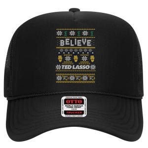 Ted Lasso Christmas Believe Ted Lasso Ugly Sweater High Crown Mesh Back Trucker Hat