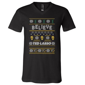 Ted Lasso Christmas Believe Ted Lasso Ugly Sweater V-Neck T-Shirt