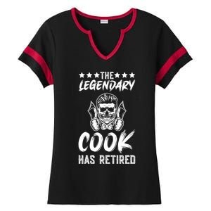 The Legendary Cook Has Retired Chef Kitchen Food U Cook Cute Gift Ladies Halftime Notch Neck Tee