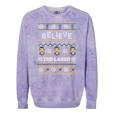 Ted Lasso Christmas Believe Ted Lasso Ugly Sweater Colorblast Crewneck Sweatshirt