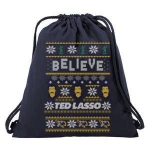 Ted Lasso Christmas Believe Ted Lasso Ugly Sweater Drawstring Bag