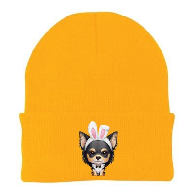 Tricolor Long Coat Chihuahua In Easter Bunny Costume Knit Cap Winter Beanie