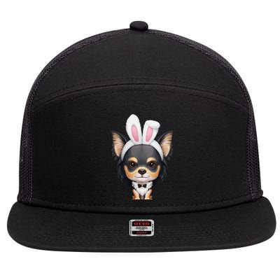 Tricolor Long Coat Chihuahua In Easter Bunny Costume 7 Panel Mesh Trucker Snapback Hat