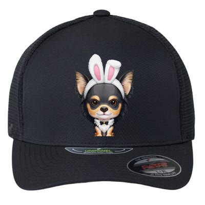 Tricolor Long Coat Chihuahua In Easter Bunny Costume Flexfit Unipanel Trucker Cap