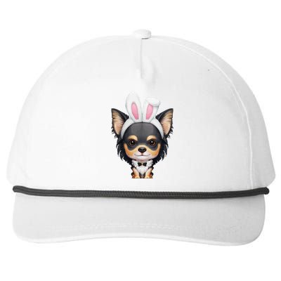 Tricolor Long Coat Chihuahua In Easter Bunny Costume Snapback Five-Panel Rope Hat