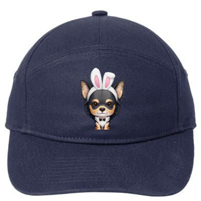 Tricolor Long Coat Chihuahua In Easter Bunny Costume 7-Panel Snapback Hat