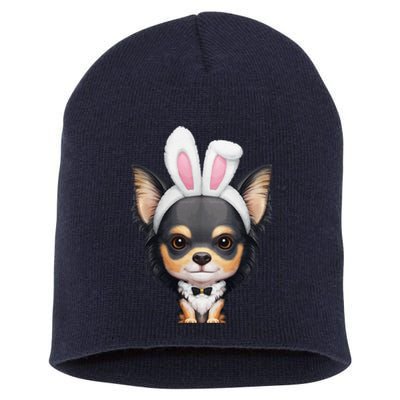 Tricolor Long Coat Chihuahua In Easter Bunny Costume Short Acrylic Beanie