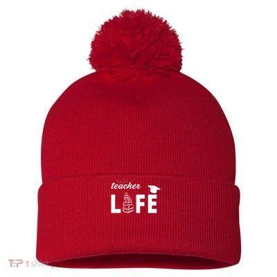 Teacher Life Cute Pom Pom 12in Knit Beanie