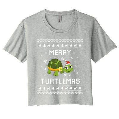 Turtle Lover Christmas Ugly Xmas Turtle Sweater Gift Women's Crop Top Tee