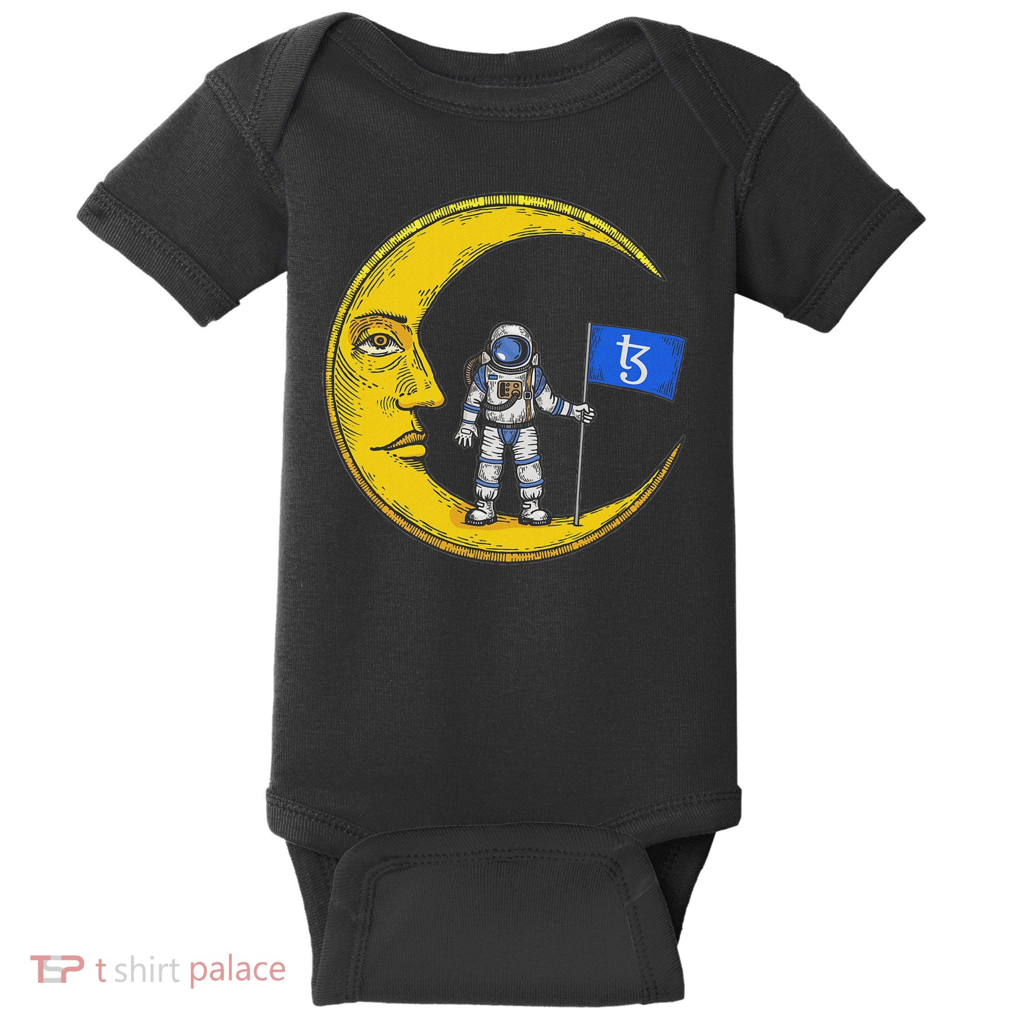 Tezos Logo Crypto Flag On Moon To Hodl Xtz Bull Market Baby Bodysuit