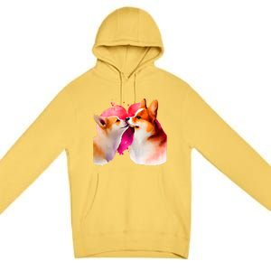 Two Loving Corgis In Love Heart Valentine's Day Dog Corgi Cool Gift Premium Pullover Hoodie