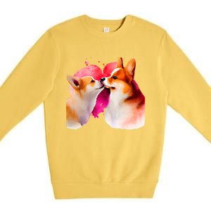 Two Loving Corgis In Love Heart Valentine's Day Dog Corgi Cool Gift Premium Crewneck Sweatshirt