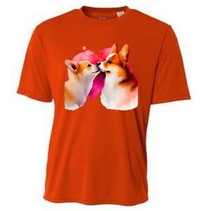 Two Loving Corgis In Love Heart Valentine's Day Dog Corgi Cool Gift Cooling Performance Crew T-Shirt