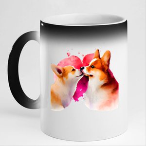 Two Loving Corgis In Love Heart Valentine's Day Dog Corgi Cool Gift 11oz Black Color Changing Mug