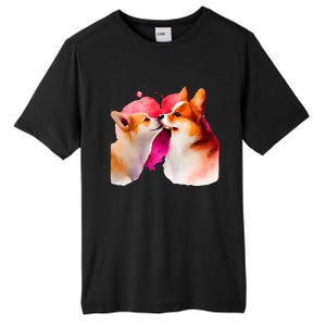 Two Loving Corgis In Love Heart Valentine's Day Dog Corgi Cool Gift Tall Fusion ChromaSoft Performance T-Shirt