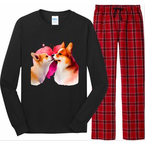 Two Loving Corgis In Love Heart Valentine's Day Dog Corgi Cool Gift Long Sleeve Pajama Set