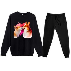 Two Loving Corgis In Love Heart Valentine's Day Dog Corgi Cool Gift Premium Crewneck Sweatsuit Set